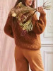 Dark Coffee Cut Out Round Neck Long Sleeve Going out Pullover Sweater