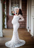 White Patchwork Lace Off Shoulder Mermaid Maternity Long Sleeve Maxi Dress