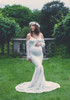 White Patchwork Lace Off Shoulder Mermaid Maternity Long Sleeve Maxi Dress