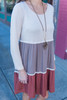 Casual White Patchwork Color Block Draped Long Sleeve Casual Mini Dress