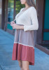 Casual White Patchwork Color Block Draped Long Sleeve Casual Mini Dress
