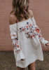 Casual White Floral Ruffle Boat Neck Long Sleeve Mini Dress Casual White Floral Ruffle Boat Neck Long Sleeve Mini Dress