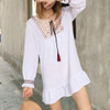 Casual White Floral Embroidery Ruffle V-neck Long Sleeve Mini Dress Casual White Floral Embroidery Ruffle V-neck Long Sleeve Mini Dress