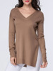Casual V-Neck Side-Vented Plain Sweater