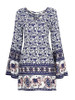 Casual V-Neck Printed Long Sleeve Skater Dress