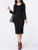 Casual V-Neck Plain Long Sleeve Knitted Dress