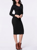 Casual V-Neck Plain Long Sleeve Knitted Dress