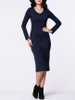 Casual V-Neck Plain Long Sleeve Knitted Dress