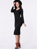 Casual V-Neck Plain Long Sleeve Knitted Dress