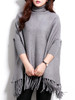 Casual Turtleneck Fringe Plain Batwing Sleeve Plus Size Sweater