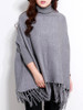 Casual Turtleneck Fringe Plain Batwing Sleeve Plus Size Sweater