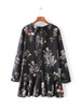 Casual Round Neck Ruffle Trim Floral Printed Long Sleeve Romper