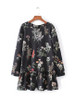Casual Round Neck Ruffle Trim Floral Printed Long Sleeve Romper