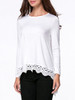 Casual Round Neck Decorative Lace Plain High-Low Long Sleeve T-Shirt