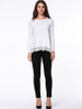Casual Round Neck Decorative Lace Plain High-Low Long Sleeve T-Shirt