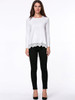 Casual Round Neck Decorative Lace Plain High-Low Long Sleeve T-Shirt