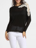 Casual Round Neck Decorative Lace Patchwork Sweater