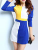 Casual Round Neck Color Block Long Sleeve Bodycon Dress
