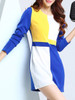 Casual Round Neck Color Block Long Sleeve Bodycon Dress