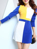 Casual Round Neck Color Block Long Sleeve Bodycon Dress