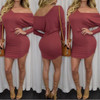 Casual Red Plain Irregular V-neck Long Sleeve Slim Mini Dress