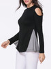 Casual Open Shoulder Color Block Long Sleeve T-Shirt
