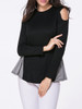 Casual Open Shoulder Color Block Long Sleeve T-Shirt