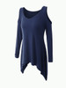 Casual Open Shoulder Asymmetric Hem Plain Long Sleeve T-Shirt