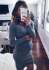 Casual New Women Grey Long Sleeve Round Neck Casual Casual Mini Dress