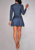Casual Navy Blue Single Breasted Belt Long Sleeve Denim Mini Dress