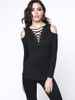 Casual Designed Solid Lace-Up Open Shoulder Long Sleeve T-Shirt
