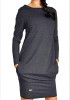 Casual Dark Grey Plain Round Neck Long Sleeve Casual Mini Dress