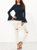 Casual Crew Neck Contrast Trim Bell Long Sleeve T-Shirt