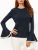 Casual Crew Neck Contrast Trim Bell Long Sleeve T-Shirt