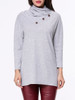 Casual Cowl Neck Decorative Button Plain Sweater