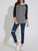 Casual Boat Neck Printed Raglan Sleeve Long Sleeve T-Shirt