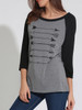 Casual Boat Neck Printed Raglan Sleeve Long Sleeve T-Shirt