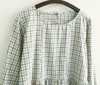 Casual Blue Plaid Print Buttons Long Sleeve Dress