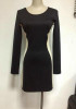 Casual Black Patchwork Irregular Round Neck Long Sleeve Mini Dress