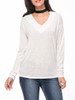 Casual Basic Designed Deep V-Neck Plain Long Sleeve T-Shirt Casual Basic Designed Deep V-Neck Plain Long Sleeve T-Shirt