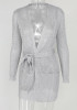 Silver Sashes Plunging Neckline Long Sleeve Cardigan Mini Dress