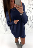 Sapphire Blue Draped Irregular Round Neck Long Sleeve Mini Dress