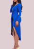 Royal Blue Irregular Bodycon Round Neck Long Sleeve Party Midi Dress