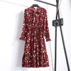Office Long Sleeve Polka Dot Vintage Dress Women Autumn Dress Shirt Chiffon Midi Casual Red Floral Winter Dress