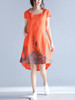 Casual High-Low Round Neck Pocket Printed Shift Dress