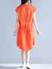 Casual High-Low Round Neck Pocket Printed Shift Dress