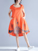 Casual High-Low Round Neck Pocket Printed Shift Dress