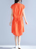 Casual High-Low Round Neck Pocket Printed Shift Dress