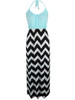 Casual Halter Color Block Zigzag Striped Maxi Dress