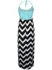 Casual Halter Color Block Zigzag Striped Maxi Dress